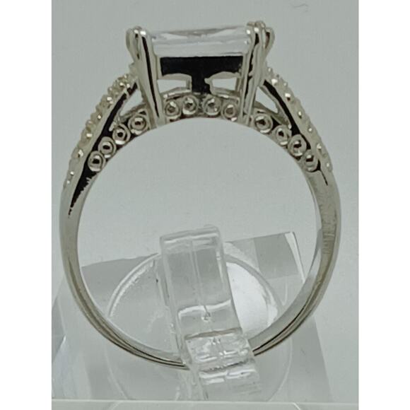 Vintage White Gold Plated CZ Engagement Ring 3.0 Carat Radiant Cut Stone Size 9 - Picture 2 of 10